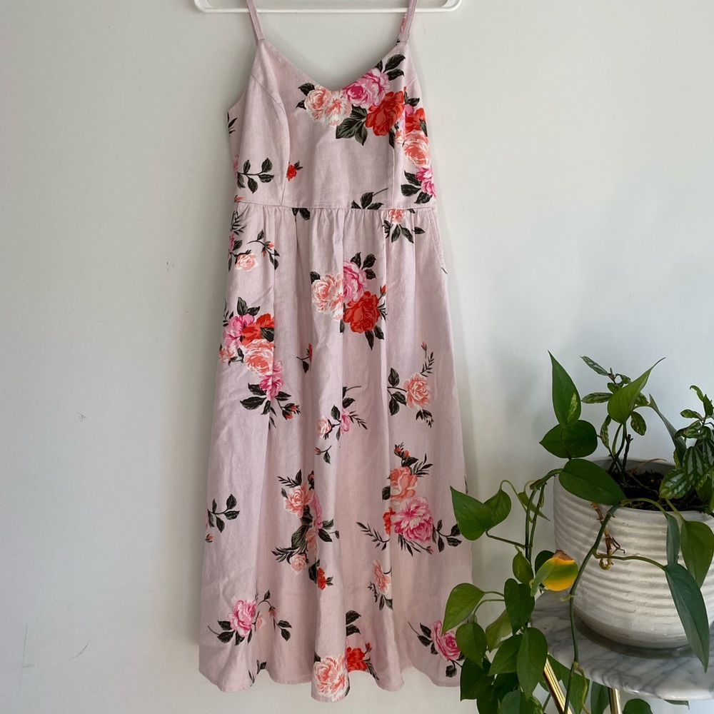 Strappy pink floral midi dress